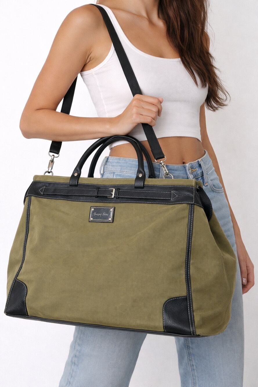 2000s Sydney Love Olive Canvas Satchel Contrast Stitch Weekend Bag